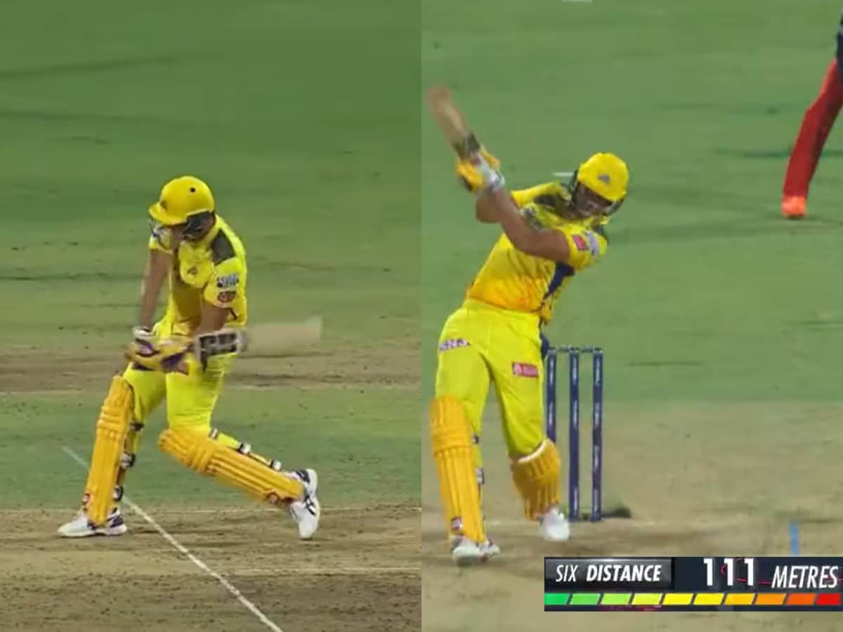 RCB vs CSK: Shivam Dube Smashes 111m six off Harshal Patel