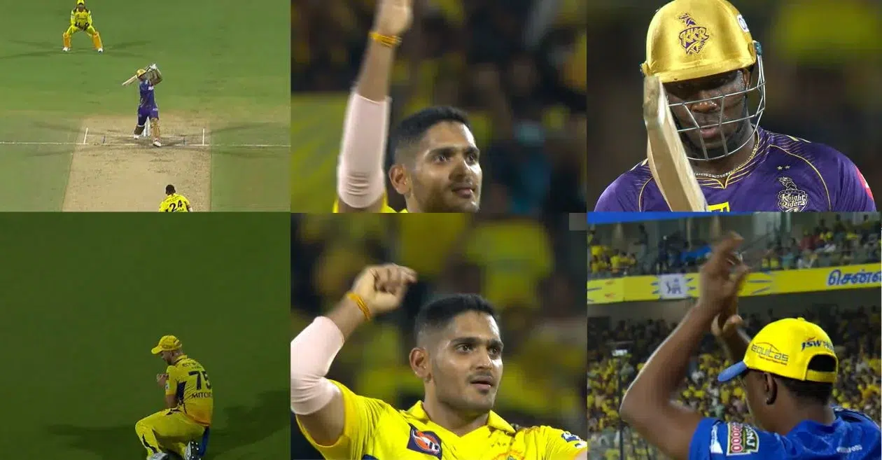 Tushar Deshpande Mimics Dwayne Bravo's Celebratory Gesture Following Andre Russell's Dismissal in CSK vs KKR Showdown